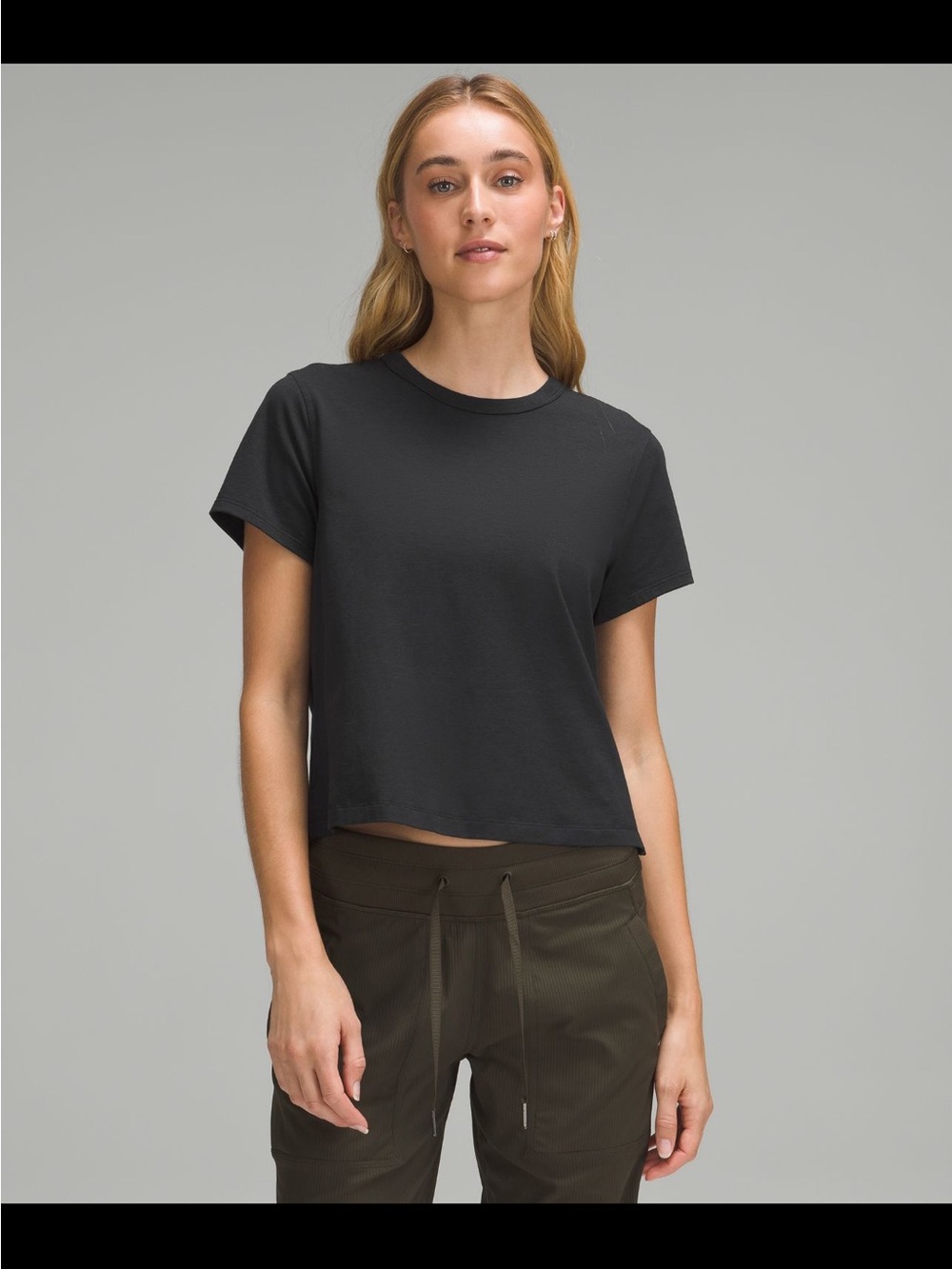 lululemon athletica Black Cropped Crew Tee